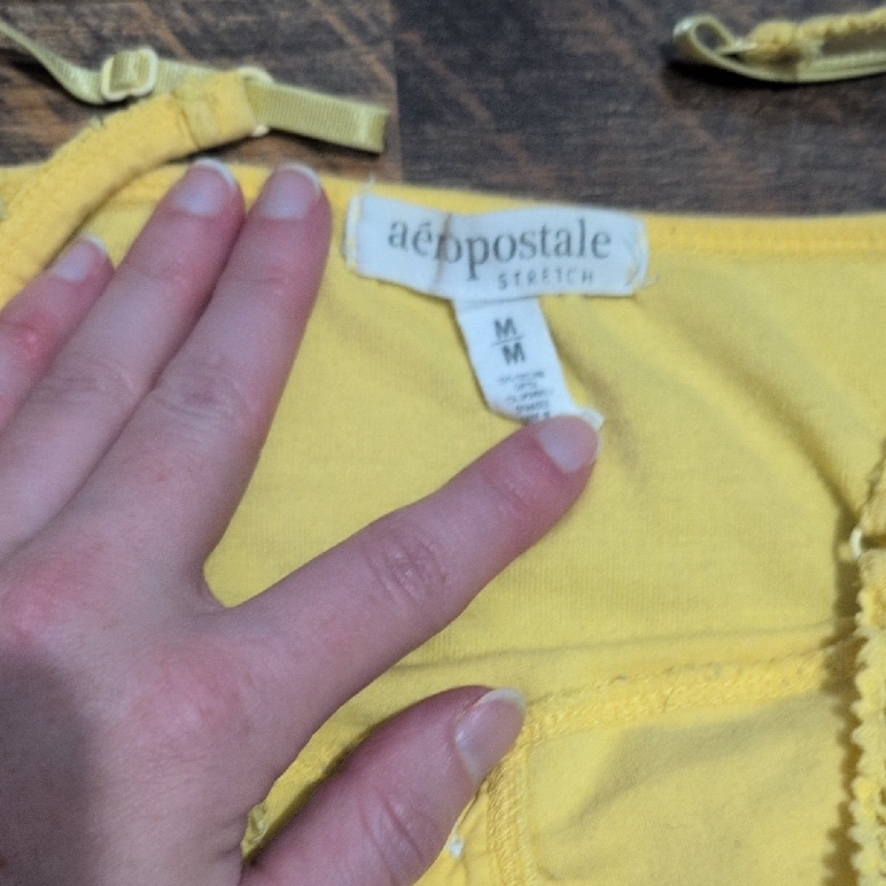 Aeropostale Yellow Camisole Tank Top with Lace Crochet Detail - Picture 4 of 8